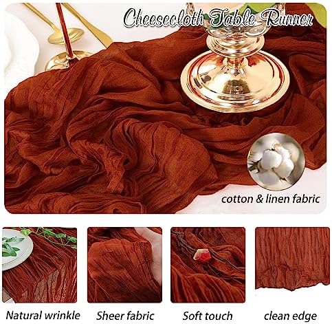 Terracotta Cheesecloth Table Runner 6 Pack 35" Boho Gauze 120 inches Long Rustic Sheer Cheesecloth Fabric Bulk for Fall Table Runner Baby Shower Wedding Bridal Birthday Decoration