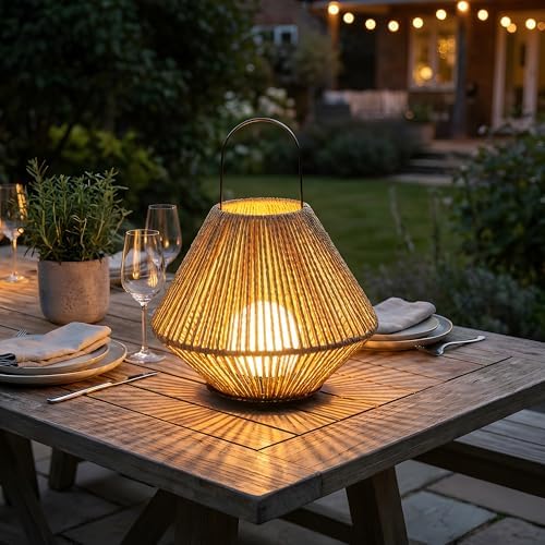 Cordless Rechargeable Handheld Rattan Lamp - Adjustable Color & Brightness Table Lamp for Indoor/Outdoor Use (Compact & Sturdy Design)