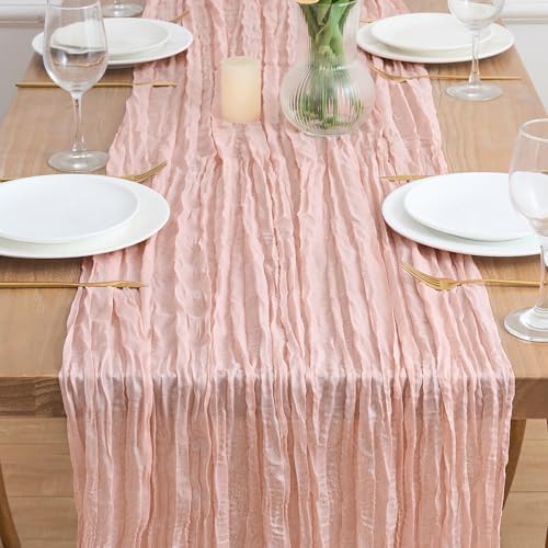 Asee'm Dusty Pink Cheesecloth Table Runner Fall 10FT Gauze Wedding Decor