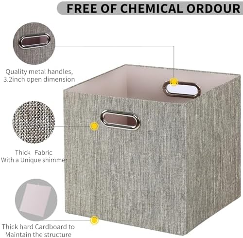 Posprica Storage Bins,11×11 Foldable Storage Cubes Boxes Container Closet Organizer Shelf Cabinet Bookcase,Thick Fabric Drawer Container - 4pcs,Coffee