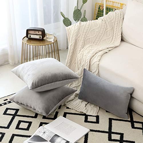 Home Brilliant Velvet Rectangular Throw Pillow Covers, Decorative Pillow Cases for Bed Nursery Sectional Seat, Set of 2, 12x20 inches, 30cm x 50cm, Silver Grey