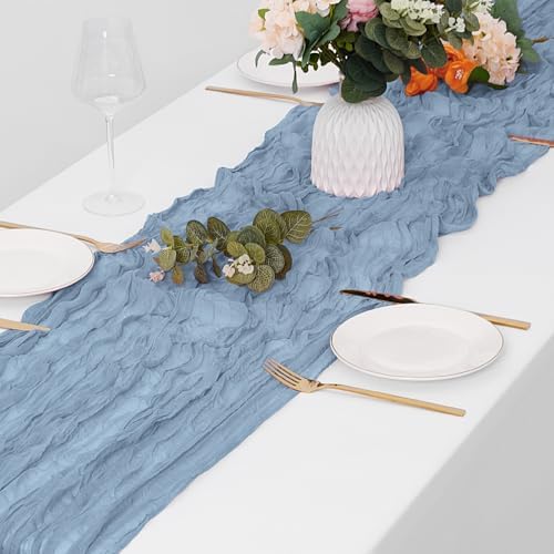 15 Pack Dusty Blue Cheesecloth Table Runner 17 x 108 inch Cheese Cloth Table Runners 9ft Blue Table Runner Rustic Romantic Sheer Gauze Runner for Wedding Party Baby Shower Table Decoration