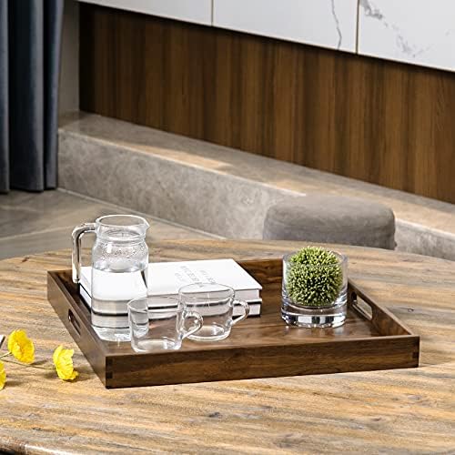 19" Square Handmade M-Large Black Walnut Ottoman Tray with Handle