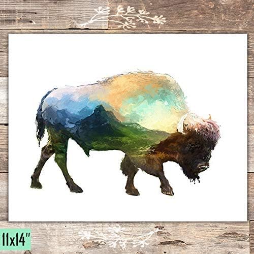 DREAM BIG PRINTABLES Double Exposure -Watercolor Bison - Unframed - 11x14