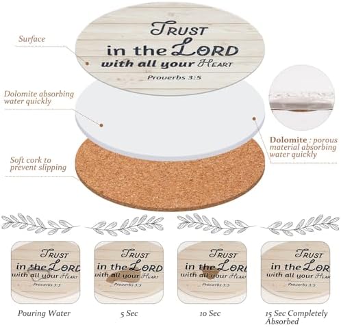Billbotk Ceramic Coasters with Bible Verses, Christian Coasters Set of 8 with Holder, Absorbent Drink Coasters for Christian Gifts and Home Decor, 4 Inches