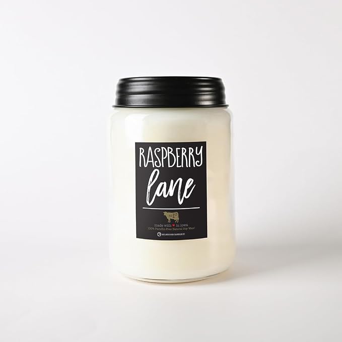 Milkhouse Raspberry Lane Soy Candle, 26 oz Farmhouse Jar, 150+ Hr Burn