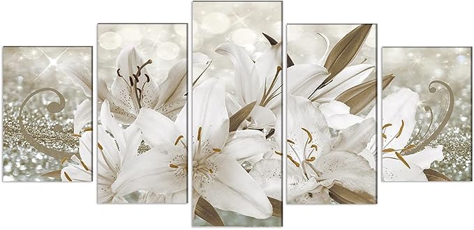 LUDUHU White Orchid Flowers Canvas Print - Abstract Floral Wall Art, Flower Poster, Painting Decor for Home Decoration Artwork Picture Bedroom (B,Oversize 60x30inch)