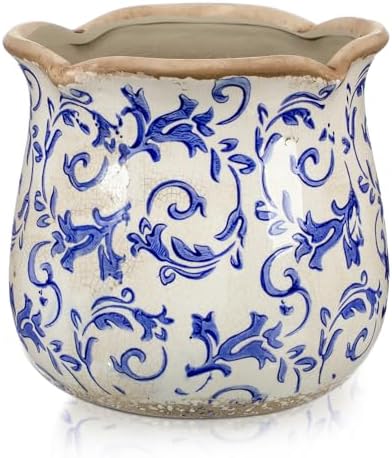 Newtay 6 Inch Vintage Ceramic Planters Crackle Glaze,Chinoiserie