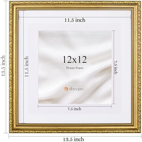 eletecpro 12x12 Vintage Picture Frame, Glass Cover, Gold, 2-Pack