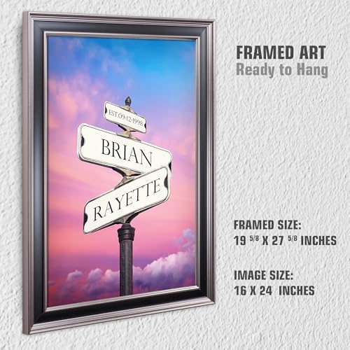 Street Sign Black and White Framed Arts Gift Your Names,the Date and romantic verses or write your own message Gift for Anniversary.With Different Frame Styles Framed Size:27 5/8X19 5/8 inches