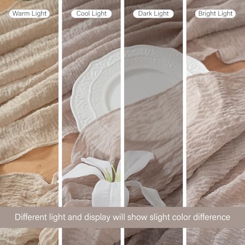 6Pcs Cheesecloth Table Runner DeepBeige 10FT Boho Gauze Cheese Cloth Table Runners 120 Inches Long Rustic Sheer for Centerpiece Home Party Christmas Wedding Baby Shower Spring Easter Decor