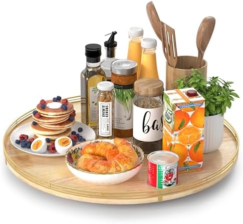 AMH 21-Inch Extra Large Lazy Susan with Oak Base and Black Iron Rail