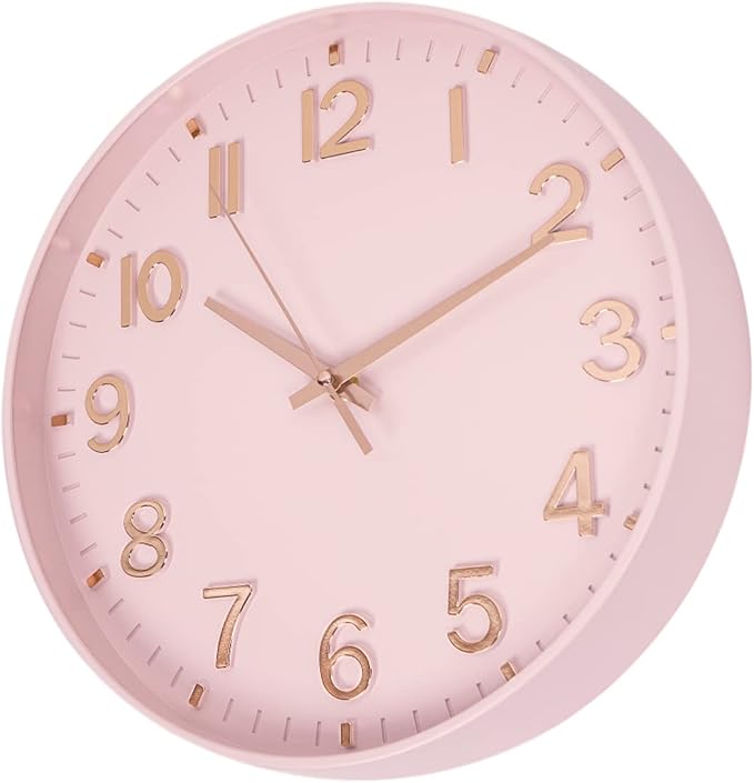 HZDHCLH 12 Inch Silent Wall Clock Battery Operated Non Ticking Pink | 12 inch Silent Non Ticking Modern Wall Clock for Living Room Bedroom Kitchen Office Classroom Decor