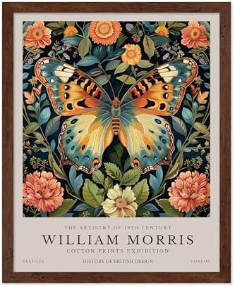 Poster Master William Morris Poster - Butterfly Print - Botanical Art - Flower Art - Exhibition Artwork - Animal Creation - Floral Piece - Aesthetic Illustration - Office or Living Room Decor - 8x10 Brown Framed