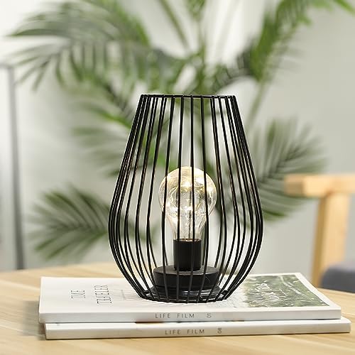 TRIROCKS Set of 12 Metal Cordless Table Lamp - 8'' Tall Cage Shape Battery Operated Lamp with Warm Fairy Lights Bulb for Indoor/Outdoor Use, Perfect for Christmas, Patio, Garden, and Weddings (Black)