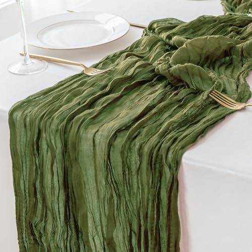 Sioloc 5 Pack Moss Green Cheesecloth Table Runner 120'' x 35'',Spring Easter Decor Soft Gauze Boho Wedding Table Decor for 10ft Table Birthday Party,Baby Shower, Bridal Shower, Home & Event Decor