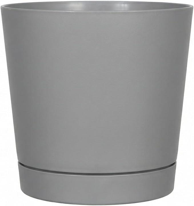 Root & Vessel Majestic Full Depth Round Cylinder Pot, Glossy Gray, 8-Inch (10080)