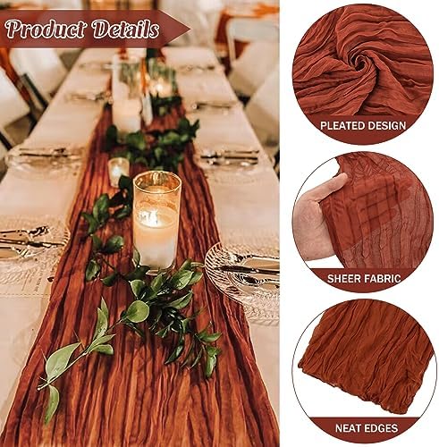 Terracotta 10FT Cheesecloth Table Runner Boho Gauze Fabric Table Runner Rustic Sheer Runner for Wedding Bridal Baby Shower Birthday Party Boho Table Decor（1 Pack Terracotta）