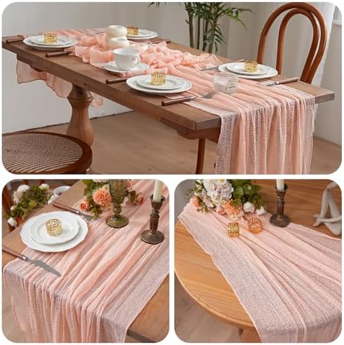 2Pcs Cheesecloth Table Runner Pink 10FT Boho Gauze Cheese Cloth Table Runners 120 Inches Long Rustic Sheer for Centerpiece Home Party Christmas Wedding Baby Shower Spring Easter Decor