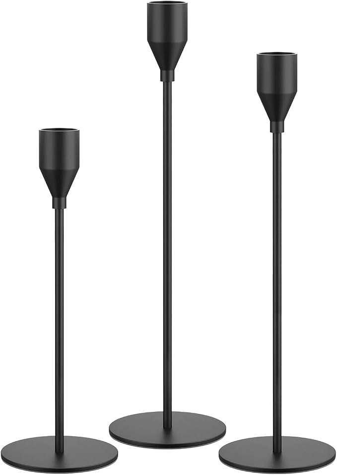 NLBTW Black Candlestick Holders, Set of 3 Tall Metal Taper Candle Holder