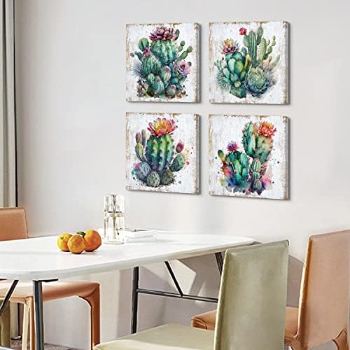 AIYISU Botanical Wall Art Cactus Decor Canvas Print for Living Room Green Succulent Pictures Mexican Southwestern Plants Posters Tropical Themed Artwork Garden Living Room Home Decoration 18x18” 4Pcs