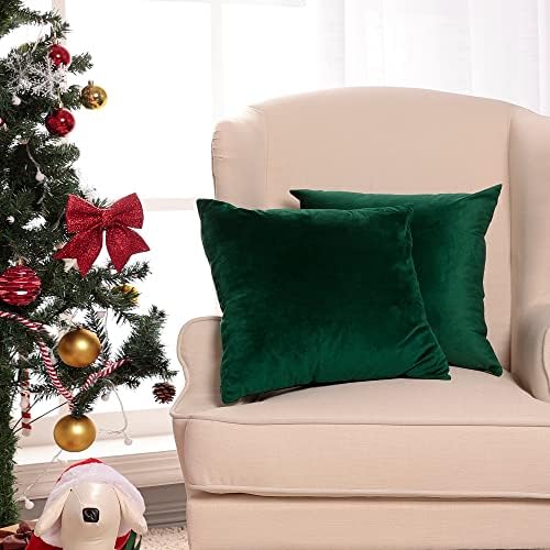 Stellhome Soft Decorative Velvet Cushion Covers Square Throw Pillow Covers for Bed Couch Sofa Bench, 20 x 20 inch (50 cm), Dark Green, Pack of 2 Solid Throw Pillow Case