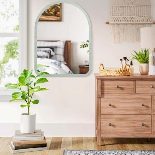 Large Arched Rustic Wood Mirror Decorative Wall Mirror with Frame Bedroom Living Room Bathroom Hanging Mirror 26"×18"