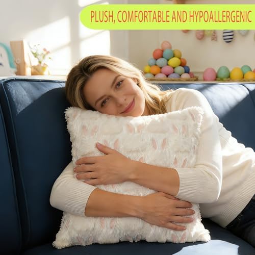 Easter Pillow CoversSet of 2, 18x18,Soft Plush,Hidden Zipper,Machine Wash