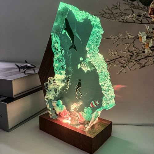 Handmade Shark Resin Lamp, Scuba Diving Resin Ocean Lamp