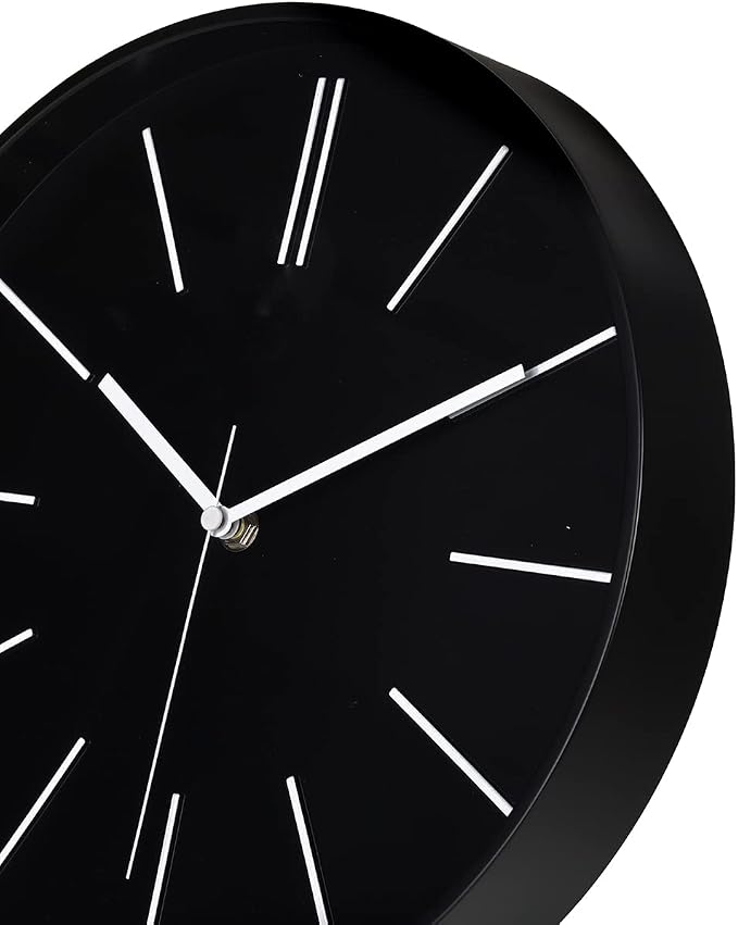 zyzamay Modern 12 Inch Round 3D Wall Clock, Black, Silent Quartz Battery Operated, Easy to Read, Accurate Time, Modern Style
