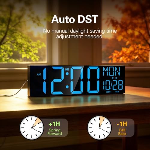 JALL 30" Extra Large Digital Wall Clock, Giant LED Wall Clock with Remote Control, Digital Clock with Jumbo Numbers for Living Room, Gym, Warehouse, Office, Home Decor, Plug-in, Blue