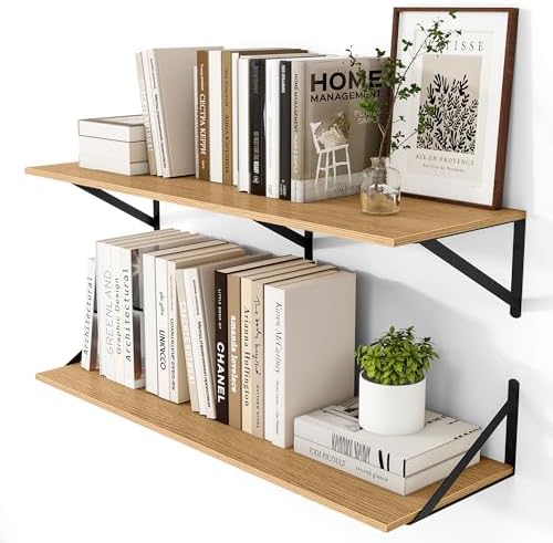 Heimlove 36W x 12D Deep Floating Shelves Set of 2 Oak