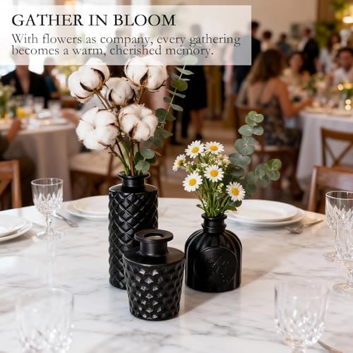 Black Glass Bud Vase Set of 24 Pcs,Small Bud Vases in Bulk,Glass Crystal Flower Vases Table Centerpieces for Party Event Wedding Decor Baby Shower Decorations (Classic Black, 24 Pcs)