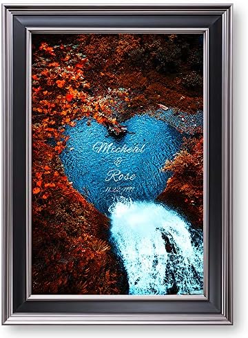 Water Fall or Anniversary Framed Wall Art with Couple's Names in Water Heart,Perfect Love Gift for Newlyweds.With Different Frame Styles Framed Size:21 5/8 x 15 1/2 inches