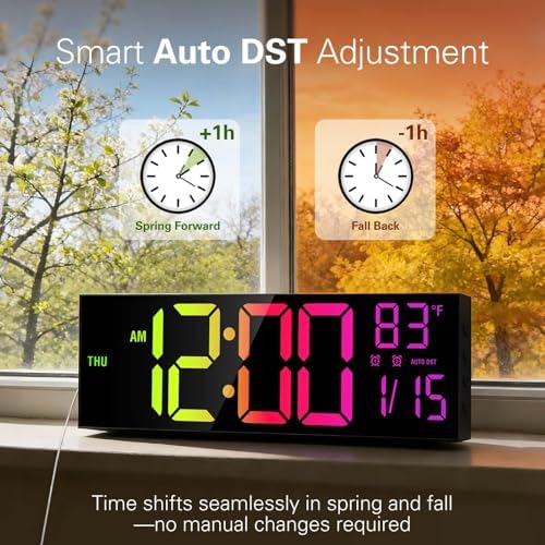 JALL 16" Large Digital Wall Clock with RGB Colors for Classroom, Wall Clock with Bluetooth for Time Set, Digital Clock with Temperature Timer Dual Alarm, Classroom Decor for Teacher Student, Black