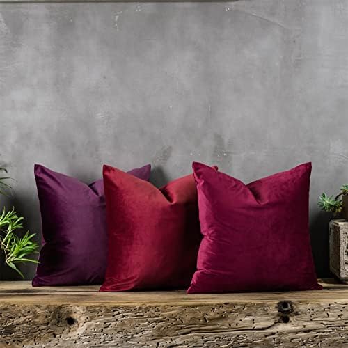 Eggplant Purple Couch Velvet Throw Pillow Covers 26x26 inch Set of 2 with Zipper Decorative Luxury Soft Solid Square Cushion Covers Case for Sofa Bed Living Room Car