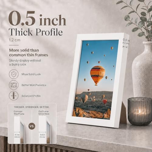 JCJMY 9x11 Picture Frame Set of 6 White for Wall Hanging or Tabletop, Wall Mounting Horizontally or Vertically, 9 x 11 Wall Gallery Poster Photo Frames for 9 by 11 Photo,6 Pack, White