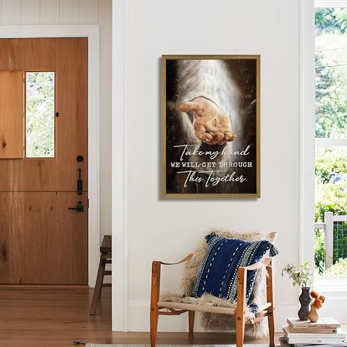 Framed Jesus Wall Art Christian Canvas Wall Decor Painting The Hand of God Posters Prints Pictures Inspirational Art Decorative Oil Paintings for Church Prayer Room Living Room Home 24x36 Inch