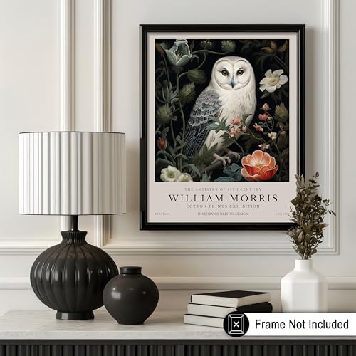 Monem Art William Morris Poster - Owl and Flowers Print - Farmhouse Design - Floral Illustration - Aesthetic Print - Living Room or Bedroom Wall Decor - 11x14 UNFRAMED Wall Decor