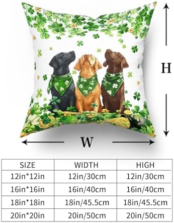 Giwawa Patrick Dogs Pillow Covers Set of 2 16x16inch Lucky Shamrocks Funny Puppy Decorative Square Pillow Cases Spring Clovers Leaf Cotton Throw Cushion Covers for Sofa Couch Patio Bedding