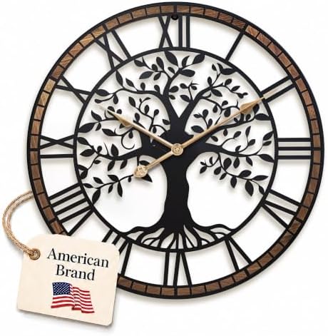 16 Inch Roman Numerals Tree Wall Clock for Living Room Decor,Wood Frame
