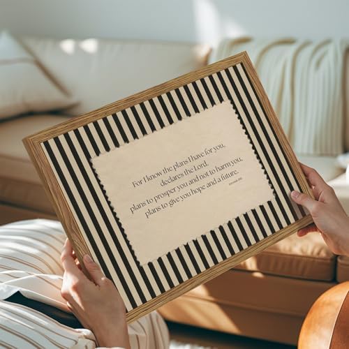 Retro Minimalist Striped Christian Canvas Wall Art Framed 12x16 Inch | Jeremiah 29 11 Inspirational Scripture Decor, Bible Verse Religious Prints, Biblical Artwork for Prayer Room Office Church