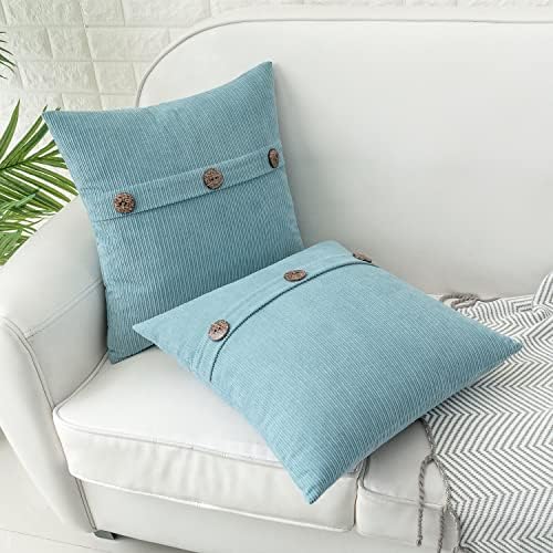 HWY 50 Light Blue Chenille Throw Pillow Covers 20x20 Inch Buttons Pack of 2