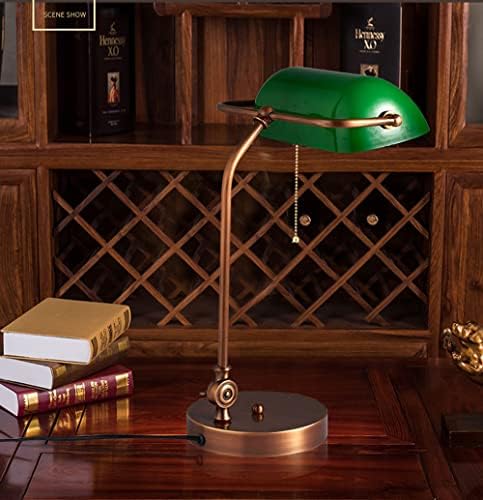 Table lamp Emerald Green Glass Reading Light Copper Base 1920's Classic Banker lamp Green Pull Switch LED Desk lamp Adjustable 360 Degree lampshade Office/Bedroom/Study E27 (Model-G)