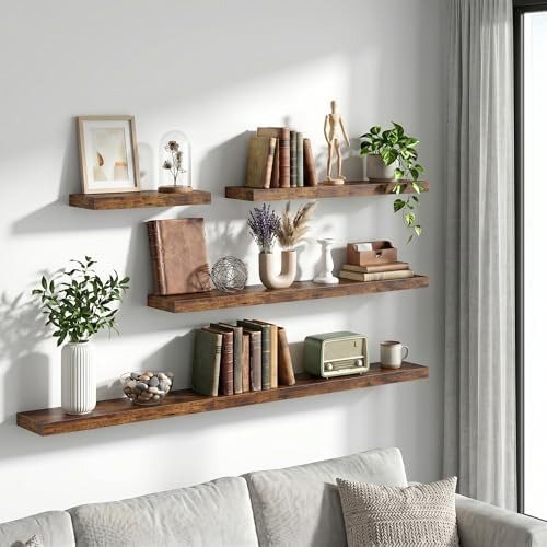 Vivelove 30 Inch Floating Shelves Wall Mounted for Display, 6.5 Deep Duty Shelves with Invisible Brackets for Living Room,Bedroom,Kitchen, Bathroom Storage & Decor,30" Wx6.5 Dx1.4 H - Rustic Brown