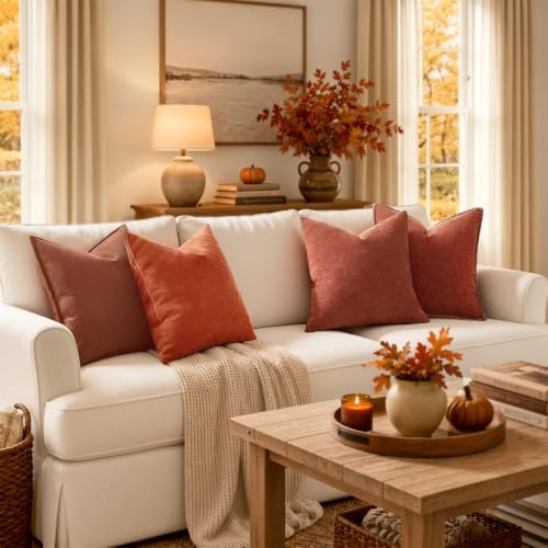 MIULEE Pack of 2 Fall Burnt Orange Euro Shams Chenille Pillow Covers 24x24