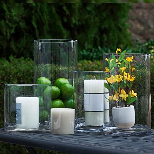 Enova Floral Clear Glass Flower Vase, 6W x 12H Inches Cylinder Vase, Pillar Candle Floating Candle Holders, Tall Cylinder Glass Vase for Flowers, Round Glass Vase for Home Decor, Wedding (Pack 4)