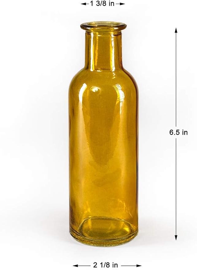 Serene Spaces Living Large Amber Bud Vases, Apothecary Jars, Decorative Glass Bottles, Centerpiece for Wedding Reception, Antique Decoration, Flower Vases, 6.5" Tall & 2" Diameter, Pack of 48