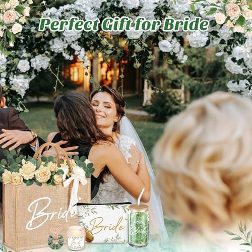 Hushee 6 Pcs Bride Gifts Set for Bachelorette Party, Bridal Shower Gifts Wedding Engagement Gift Newly Engaged Gifts for Bride to Be, Handbags, Cosmetic Bags, Tumbler, Candle, Card, Hair Scrunchies