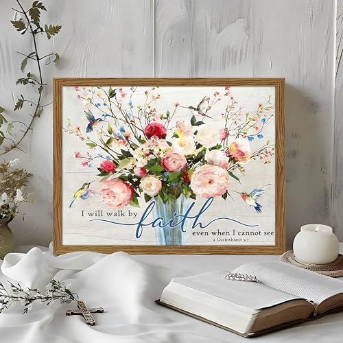 Bible Verses Wall Decor Scripture Wall Art Wood Framed 16x24 Inch | Floral spiritual Paintings, Inspirational Religious Canvas Prints, Christian Faith Based Gifts for Home, Office